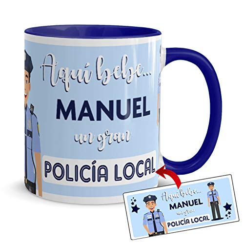 Kembilove Tazas de Café Personalizadas de Profesiones – Taza de Desayuno Aquí Bebe un Gran Policía Local con Nombre Personalizado – Tazas de Desayuno para Profesionales – Tazas de 350 ml