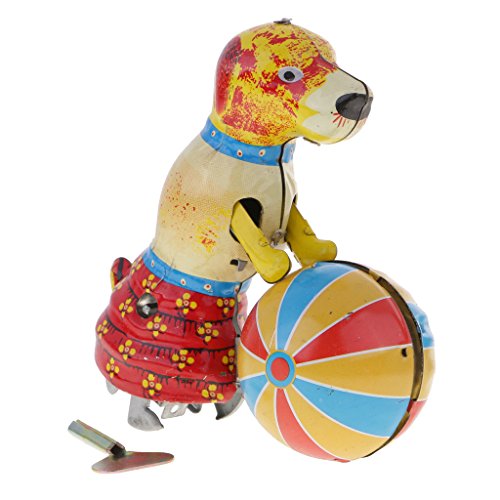 KESOTO El Enrollador para Perros Empuja La Bola Redonda Colección de Regalos de Juguetes de Hojalata con Reloj Retro KESOTO El Enrollador para Perros Empuja La Bola Redonda Colección de Regalos de Juguetes de Hojalata con Reloj Retro