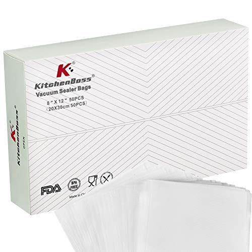 KitchenBoss Bolsas de Vacío,50 Unidades 20x30cm,Bolso en Relieve para la Conservación de Alimentos y Cocción al Vacío,BPA Free KitchenBoss Bolsas de Vacío,50 Unidades 20x30cm,Bolso en Relieve para la Conservación de Alimentos y Cocción al Vacío,BPA Free