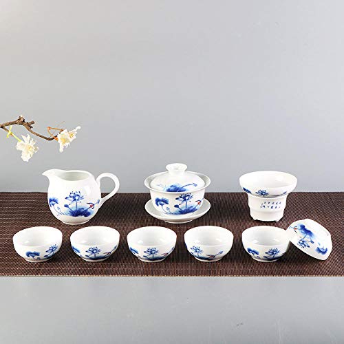 Ksnrang Juego de té Juego de té Taza de té Porcelana Blanca Kung fu Jade Juego de té de Porcelana en Color glaseado Caja de Regalo Completa Regalo se Puede Personalizar Logo-Rima de Loto