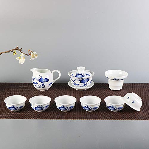 Ksnrang Juego de té Juego de té Taza de té Porcelana Blanca Kung fu Jade Juego de té de Porcelana en Color glaseado Caja de Regalo Completa Regalo se Puede Personalizar Logo-Rima de Loto