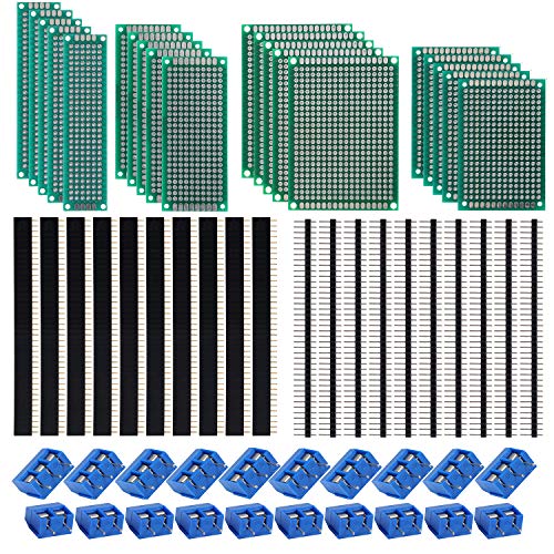 Kyrio 60PCS Kits de placa de PCB 20PCS Tableros de prototipos de PCB de doble cara 20PCS 2 / 3Pin Placa de circuito impreso Terminal de tornillo 20PCS Conector de encabezado macho