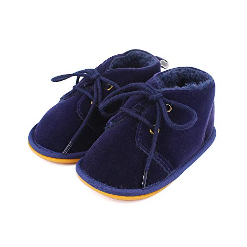 Lacofia Botas de Invierno de Suela de Goma para bebés niños o niñas Zapatillas de Deporte con Cordones para bebé Azul Marino 6-12 Meses
