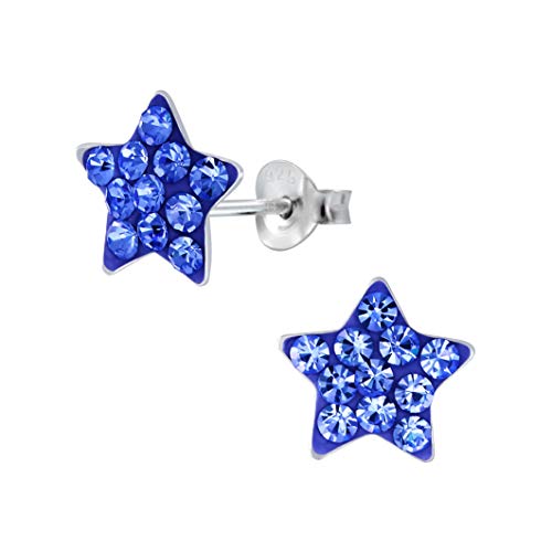 Laimons Pendientes infantiles de plata de ley 925, diseño de estrella, color azul real, 9 mm