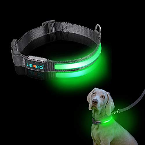 LaRoo LED Collar de Perro LED, Intermitente Llevó Collar de Seguridad para Perros LED Nylon Luminoso Impermeable Que Brilla Recargable Collar Brillante para Los Perros (L-50-60CM)