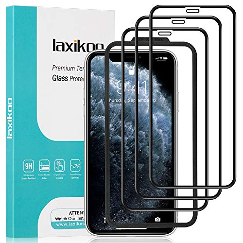 laxikoo 3 Piezas Protector Pantalla para iPhone 11 Pro MAX, Cristal Templado iPhone XS MAX [Cobertura Completa] [Marco Instalación Fácil] [9H Dureza] Vidrio Templado iPhone 11 Pro MAX/XS MAX -6.5''