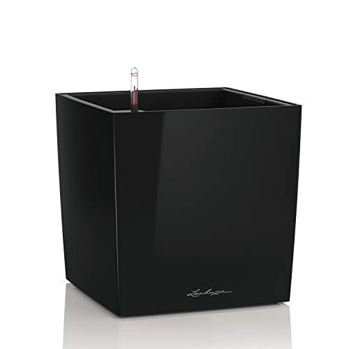 Lechuza Premium Cubeta de plantado Cerrada, Negro Brillante, 40x40x40 cm
