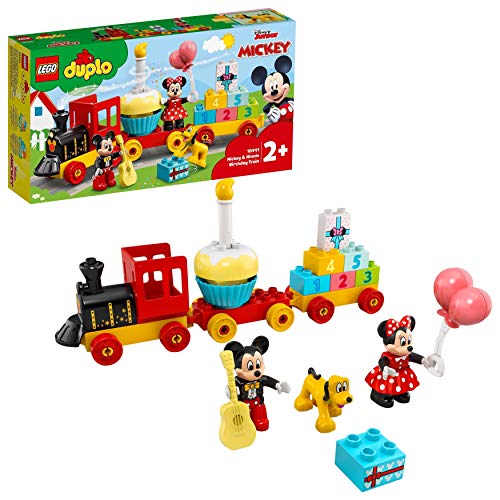 LEGO 10941 DUPLO Disney Tren de Cumpleaños de Mickey y Minnie, Tren de Juguete para Niños, Incluye a Pastel y Globos de Cumpleaños