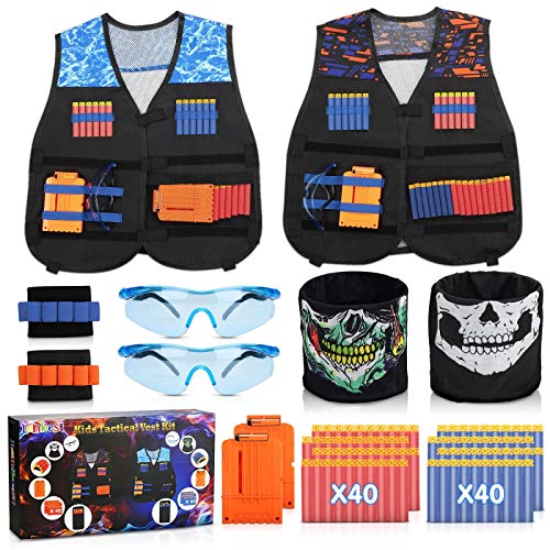 lenbest 2 Kit Chaqueta de Chaleco Táctico para Niños, Chaqueta Táctica Nerf N-Strike Elite Seriespara Niños con 80 Espuma Dardos, Juguete Táctico y Juguetes de Armas, Regalo para Cumpleaños/Navidad