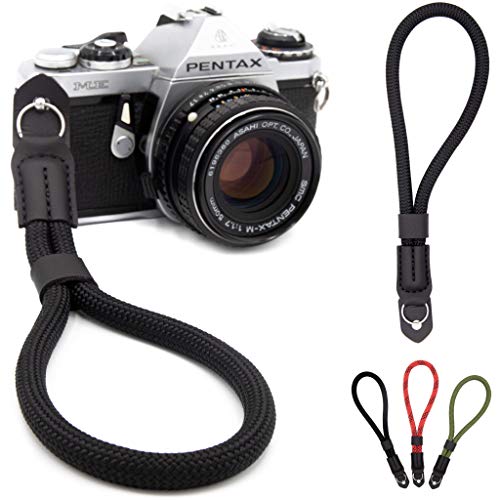 Lens-Aid - Correa de muñeca para cámara – Muñequera para cámaras, Aspecto en Cuerda, Ideal para Canon, Nikon, Sony, Fujifilm, Olympus, Leica (Negro)