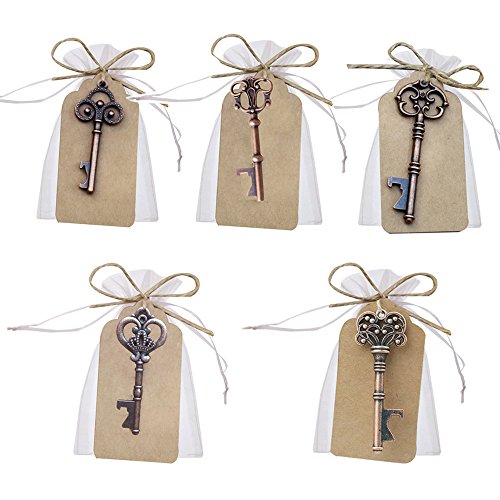 Llave abrebotellas para decoración de bolsas de recuerdos de boda de Awtlife, 50 piezas, estilo vintage, 5 estilos