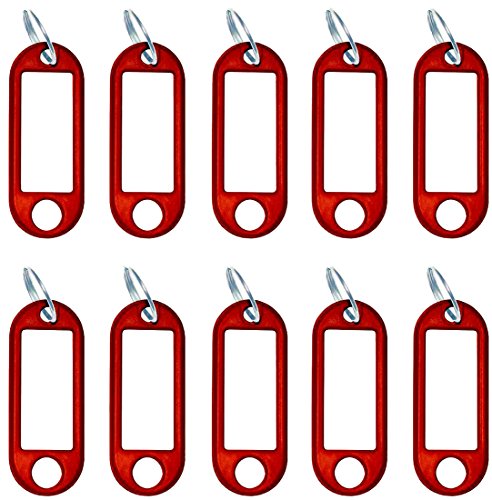 Llavero para etiquetar, etiqueta para llaves, rotulable de plástico con anilla, etiquetas intercambiables en negro, rojo, blanco, verde, amarillo., Cartel para llaves de color rojo. (Rojo) - 121