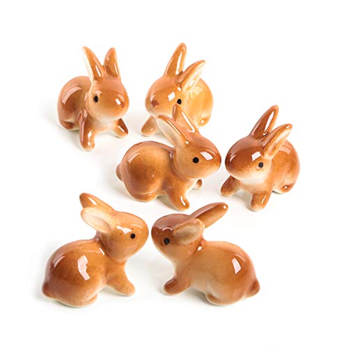 Logbuch-Verlag 6 miniconejos de Pascua de 4 cm, color marrón, pequeños conejos de porcelana como decoración para esparcir