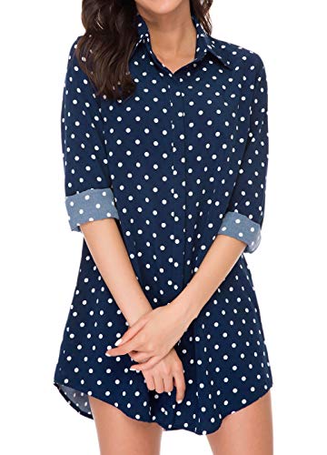 Luna et Margarita Camisa Azul Vestido de Lunares túnica Manga Larga con Botones con Cuello Talla 38 Luna et Margarita Camisa Azul Vestido de Lunares túnica Manga Larga con Botones con Cuello Talla 38