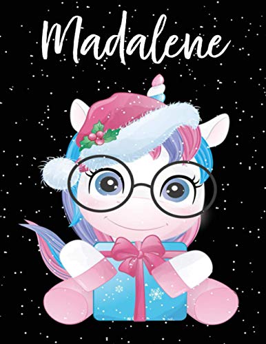Madalene: Album da disegno unicorno bambina Con nome Madalene - pagina a bianco, 110 pagine, Dimensione 21,59 X 27,94 cm perfetto regalo personalizzato per il compleanno di Natale San Valentino