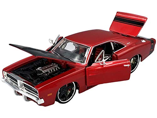 Maisto 1969 Dodge Charger R/T Red Metallic with Black Hood and Black Stripes Classic Muscle 1/25 Diecast Model Car by