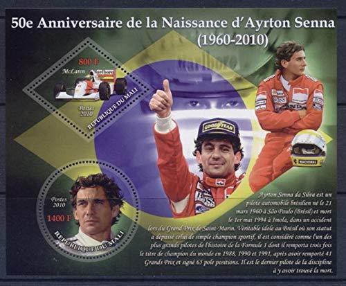 Mali 2010 Miniature Sheet 2 Values 50Th Anniversary Birth Ayrton Senna F1 Formula-1 Sports Car-Racing MNH JandRStamps
