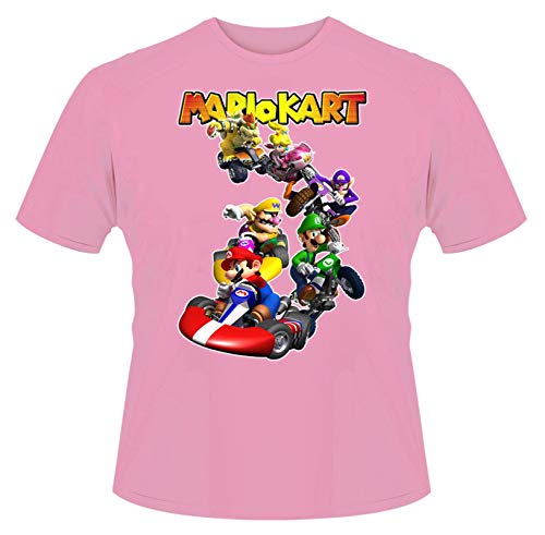Mariokart Racing, Funny T-Shirt Boys Girls Kids Ideal Gift Cartoon Short Sleeve Cotton tee Tops-Pink,XL