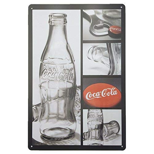 MARQUISE & LOREAN | Chapas Decorativas Metálicas Para Pared Coca Cola | Incluye Papel Burbuja Súper Protección y Cuerda Para Colgar | Carteles Decoración Vintage Cocacola | 20 x 30 cm | Blanca y Negra