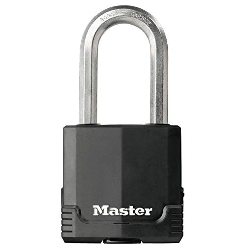 Master Lock M515EURDLHCC Candado Seguridad Llaves Acero Laminado y Antióxido Exterior, Arco Largo + Estanco + Contra la corrosión, Adecuado para Portales, Garages, Sótanos, plateado, 54 mm