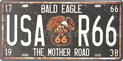 Matrícula de coche decorativa «Bald Eagle USA-R66 The Mother Road», en relieve, 15,25 x 30,50 cm