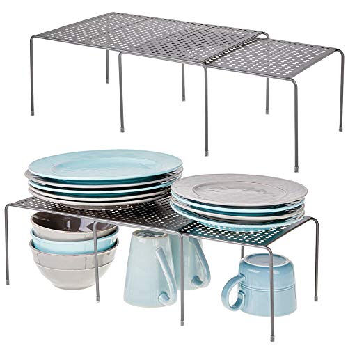 mDesign Juego de 4 Accesorios para Interiores de armarios de Cocina – Práctica balda Extensible de Metal para Ampliar el Espacio – Estante para Platos Antideslizante y desplegable – Gris Oscuro mDesign Juego de 4 Accesorios para Interiores de armarios de Cocina – Práctica balda Extensible de Metal para Ampliar el Espacio – Estante para Platos Antideslizante y desplegable – Gris Oscuro