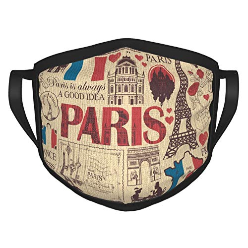 MDFE Francia y París cubierta facial con gancho elástico para la oreja, lavable y reutilizable filtro protector bufanda para comodidad de moda