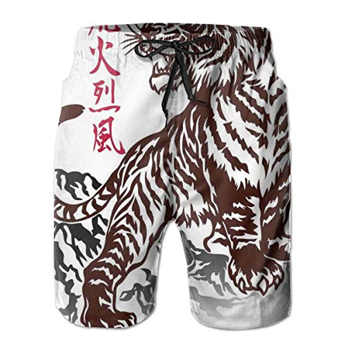 Men's Swim Trunks Board Shorts Beach Pants Surfing Boardshorts,Wild Chinese Tiger with Stripes and Roaring While Its Paws On Rock Asian Pattern,Fancy Print Hawaiian Shorts Four Size,Medium Men's Swim Trunks Board Shorts Beach Pants Surfing Boardshorts,Wild Chinese Tiger with Stripes and Roaring While Its Paws On Rock Asian Pattern,Fancy Print Hawaiian Shorts Four Size,Medium
