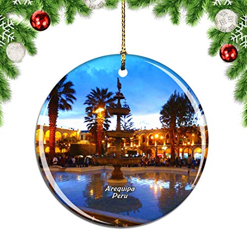 Mesllings Adorno para árbol de Navidad del Centro Histórico de Arequipa Perú, decoración colgante colgante decoración de viaje ciudad colección recuerdo de porcelana de doble cara 7,6 cm