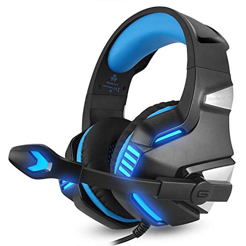 MGWA Auriculares de gaming de 3,5 mm para juegos con LED para PC SW para PS4/Slim/Pro Xbox One S X (azul) y control en línea, para auriculares PS4