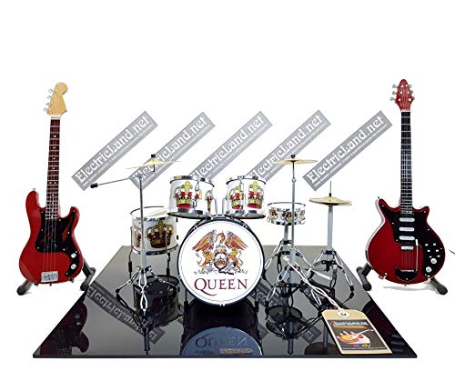 Mini Live Set Queen Bohemian Rhapsody Tribute Freddie Mercury Brian May Red Special Miniature Model Escaleras 1:4 Collectible Box Drum Kit batería guitarra modelo de colección