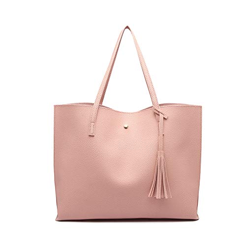 Miss Lulu Bolsos de moda para mujer Cuero PU Asa superior Bolsa de asas Hombro Satchel Bag (Rosa)