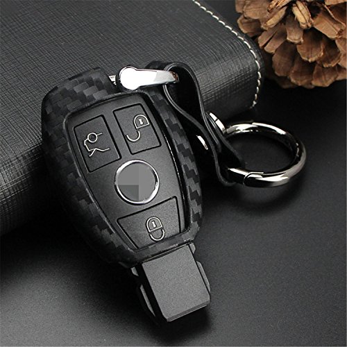 M.JVisun Carcasa para llave de coche de silicona suave con textura de fibra de carbono para Mercedes Clase A C E S GLK CLA GLA GLC GLE CLS SLK AMG E260l C200l – Negro – Llavero redondo M.JVisun Carcasa para llave de coche de silicona suave con textura de fibra de carbono para Mercedes Clase A C E S GLK CLA GLA GLC GLE CLS SLK AMG E260l C200l – Negro – Llavero redondo