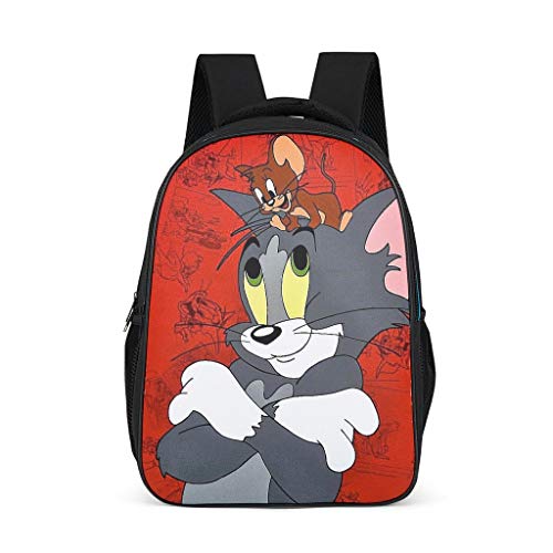 Mochila escolar unisex para niños Tom and Jerry, color rojo, mochila de gran capacidad, bolsa de viaje con ancho y correas cómodas Gris gris talla única