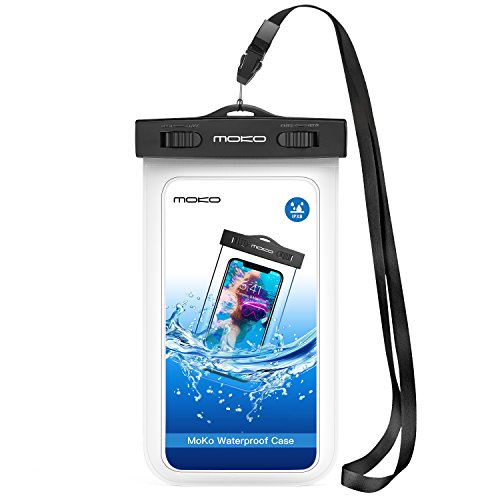 MoKo Funda Impermeable, Waterproof Brazo y Cuello Compatible para iPhone X XS XR XS MAX, Samsung S10 S10 e, Pixel 4, Pixel 4 XL, y Smartphone 6.5 Pulgadas, IPX8 Certificado, Blanco MoKo Funda Impermeable, Waterproof Brazo y Cuello Compatible para iPhone X XS XR XS MAX, Samsung S10 S10 e, Pixel 4, Pixel 4 XL, y Smartphone 6.5 Pulgadas, IPX8 Certificado, Blanco
