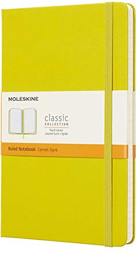 Moleskine - Cuaderno Clásico con Hojas Rayadas, Tapa Dura y Cierre Elástico, Color Amarillo Diente de León, Tamaño Grande 13 x 21 cm, 240 Hojas