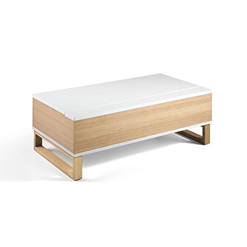 MOMMA HOME Mesa de Centro rectangula - Modelo Royal - Color Roble/Blanco - Material Roble/MDF - Medidas 110 x 60 x 38 cm MOMMA HOME Mesa de Centro rectangula - Modelo Royal - Color Roble/Blanco - Material Roble/MDF - Medidas 110 x 60 x 38 cm