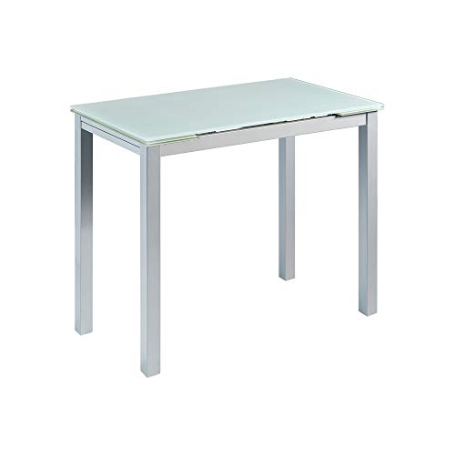 MOMMA HOME Mesa de Cocina Extensible - Modelo CALCUTA - Color Blanco/Plata - Material Cristal Templado/Metal - Medidas 100/140 x 60 x 76 cm MOMMA HOME Mesa de Cocina Extensible - Modelo CALCUTA - Color Blanco/Plata - Material Cristal Templado/Metal - Medidas 100/140 x 60 x 76 cm