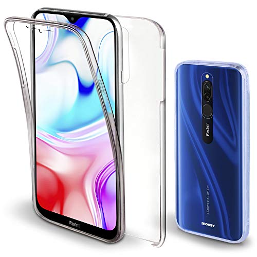 Moozy Funda 360 Grados para Xiaomi Redmi 8 Transparente - Full Body Case Carcasa Cuerpo Completo - Parte Delantera de Silicona, Trasera de PC Duro