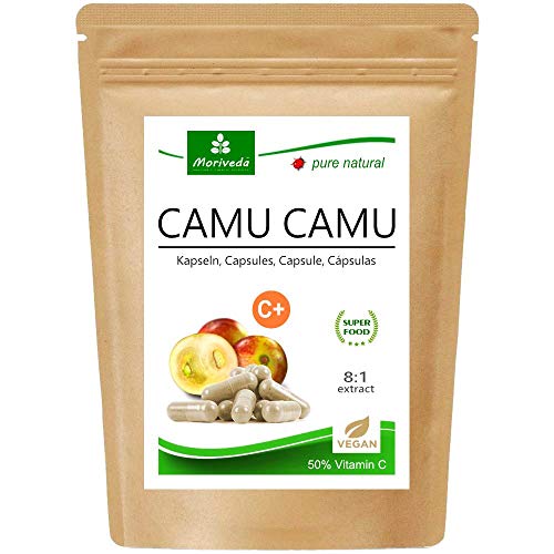MoriVeda® - Camu Camu Cápsulas Extracto 8:1 con 50% de vitamina C natural (120 o 360 piezas) - producto de calidad vegana (1x120 Cápsulas)