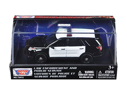 Motormax 2015 Ford Police Interceptor Utility Plain Black and White Car In Display Showcase 1/43 Diecast Model Car by