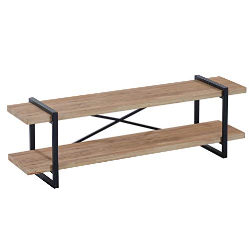 Mueble TV con 2 estantes, Modelo Plank, Acabado en Roble Boreal y Estructura Metalica Color Negro, Medidas: 150 cm (Ancho) x 46 cm (Alto) x 36 cm (Fondo)