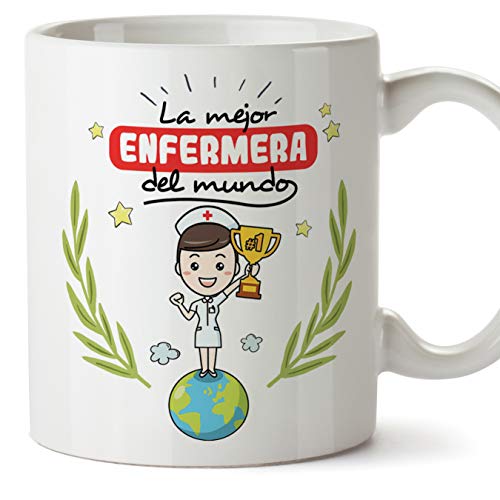 MUGFFINS Enfermera Tazas Originales de café y Desayuno para Regalar a Trabajadores Profesionales - La Mejor Enfermera del Mundo - Cerámica 350 ml