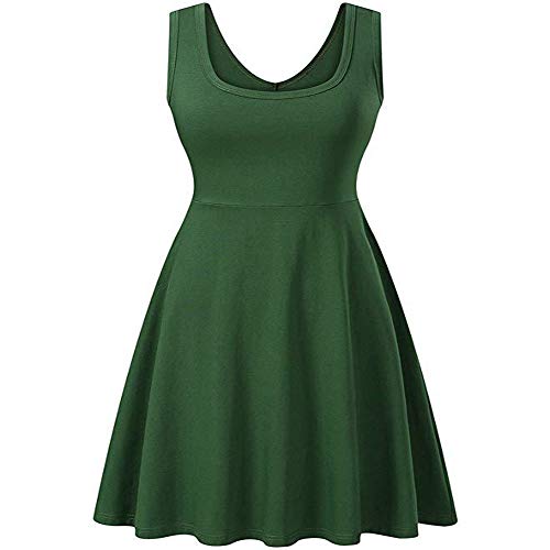 Mujer Primavera y Verano Nueva Costura Cuello Redondo Sin Mangas Gran Swing Color Sólido Vestido Sexy Mujer Primavera y Verano Nueva Costura Cuello Redondo Sin Mangas Gran Swing Color Sólido Vestido Sexy