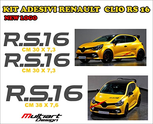 Multiart Design Kit de 3 pegatinas para New Clio RS 16 Trophy, Renault Sport New Logo 2016 (gris)