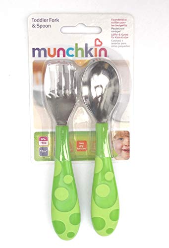 Munchkin - Juego de cuchara y tenedor para bebés (12 meses, sin bisfenol A) verde