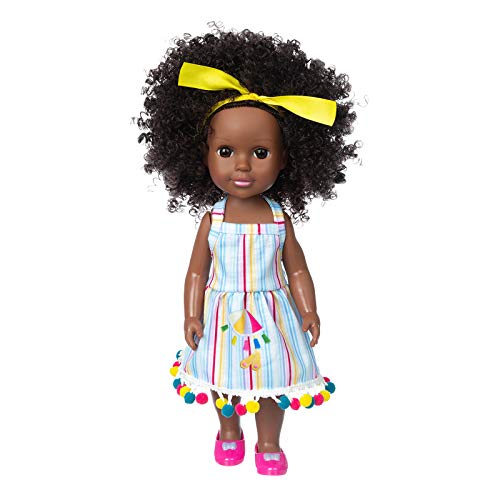 Muñeca de simulación para bebé, 35 cm, de Vinilo, Impermeable, Realista, Suave, Piel Negra, para niños, educación temprana,Lindo Cabello Rizado Regalos para niños muñeco Bebe