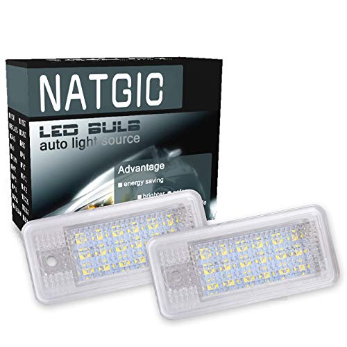 NATGIC Luz LED para Placa de Matrícula 3528 Chips 18SMD Luz de Matrícula Impermeable Can-Bus Incorporada Luz LED para Matrícula Conjunto de Lámpara de Matrícula 12V 3W - 6000K Blanco (Paquete de 2)