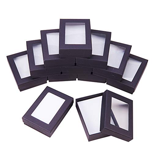 NBEADS Caja de Papel, 60 Paquetes de 9x6.5x2.8cm Rectángulo Caja de cartón Negra con Ventana para Collar Pendientes Almacenamiento de Joyas