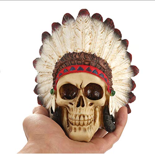 NCDFH Resina Líder Tribal Mohawk Cabeza de cráneo Humano Modelo Guerrero Indio Cráneo Estatua Escultura Accesorios de película